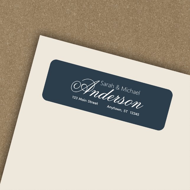 Étiquette Chic Calligraphie Script Indigo Blue Adresse de re (Créateur téléchargé)