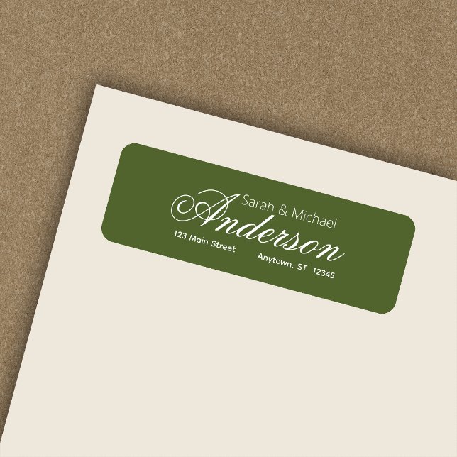 Étiquette Chic Calligraphie Script Olive Green Adresse de re (Créateur téléchargé)