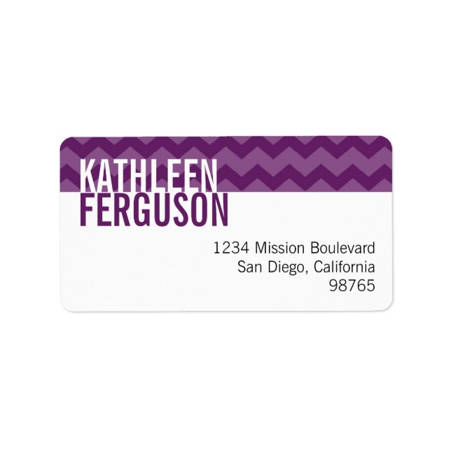 Étiquette Chic chevron motif violet adresse de retour person (Devant)