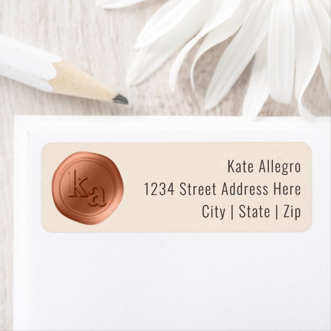 Étiquette Chic Copper Wax Seal Company Logo Adresse de retou (En situation)