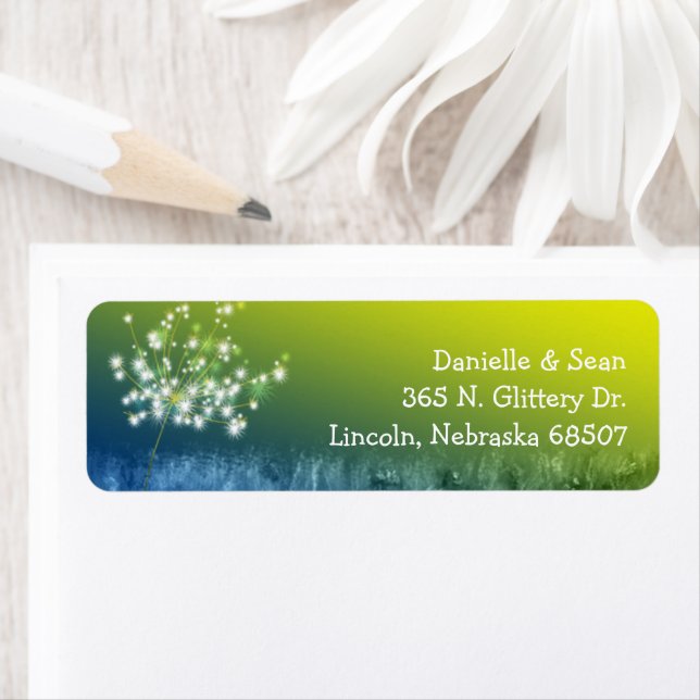 Étiquette Chic Dandelion Green Mariage Adresse de retour (En situation)