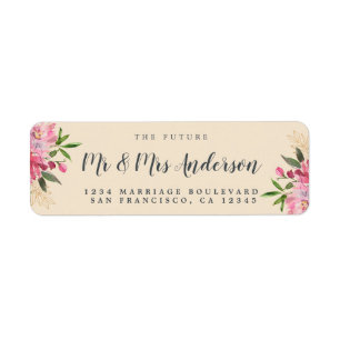 Étiquette Chic Floral Future M. Mme Mariage Retour Adresse