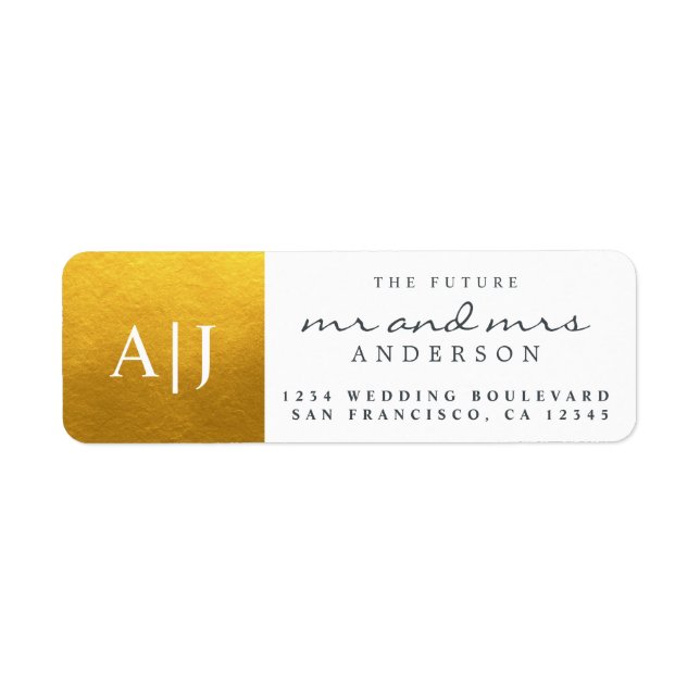Étiquette Chic Future M. Mme Monogram Mariage Retour Adresse (Devant)