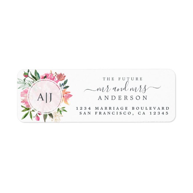 Étiquette Chic Future M. Mme Monogram Mariage Retour Adresse (Devant)