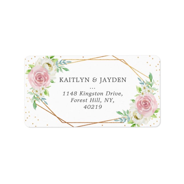 Étiquette Chic Géométrique Mariage floral à huile d'or (Devant)