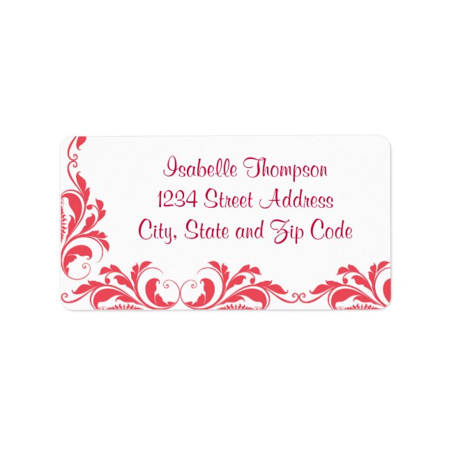 Étiquette Chic Hot Rose Damask Flourissant Bordure (Devant)