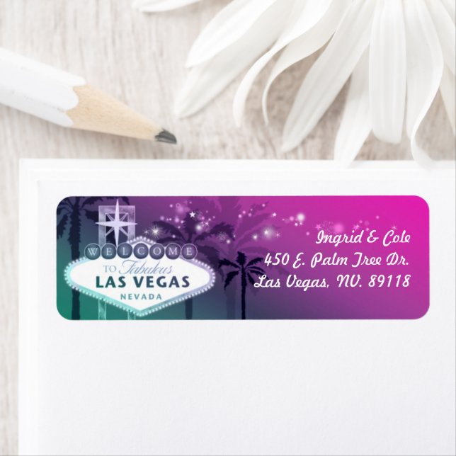 Étiquette Chic Hot Rose Las Vegas Adresse Mariage (En situation)