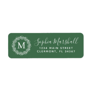 Étiquette Chic Hunter Monogramme vert Adresse de retour Étiq
