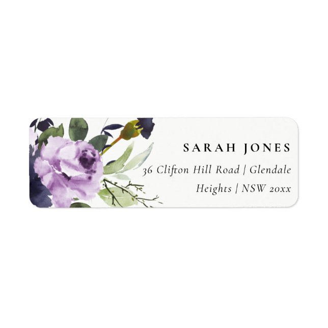 ÉTIQUETTE CHIC LILAC PURPLE ROSE PEONY FLORAL BUNCH ADRESSE (Devant)