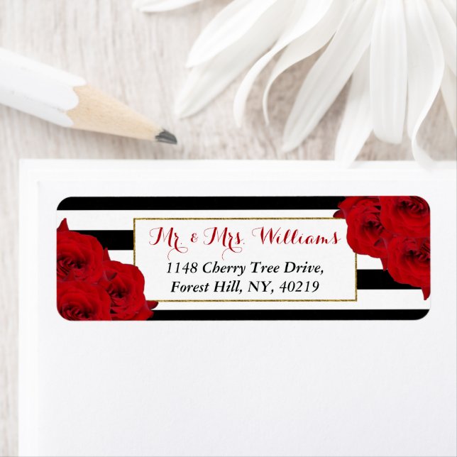 Étiquette Chic Moderne Luxe Mariage Collection - Roses rouge (En situation)