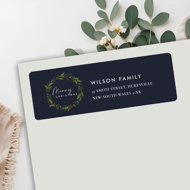 ÉTIQUETTE CHIC NAVY HOLLY BERRY WREATH ADRESSE DE NOËL (Créateur téléchargé)