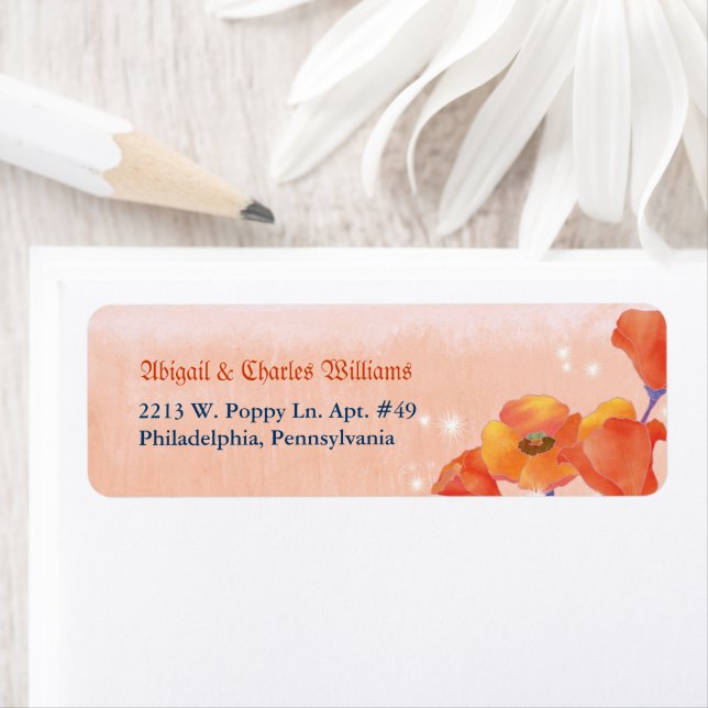 Étiquette Chic Poppy Meadow Mariage Adresse de retour (En situation)