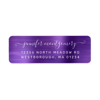 Étiquette Chic Purple Brushed Metal Return Address