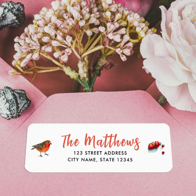 Étiquette Chic Red Robin Aquarelle Nom manuscrit Typo (Créateur téléchargé)