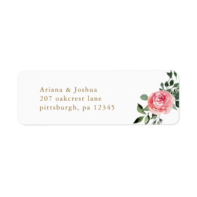 Étiquette Chic Rose Floral Mariage Adresse de retour (Devant)