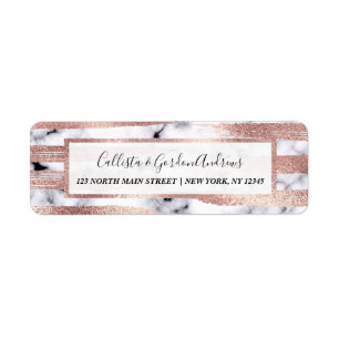 Étiquette Chic rose Gold Brushstrokes Marble moderne