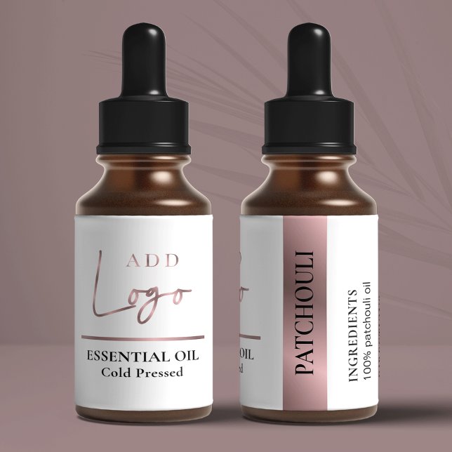 Étiquette Chic Rose Gold Logo Cosmétique Essential Oil Bottl (Brand your essential oil or cuticle oil bottles with this elegant bronze gold label design)