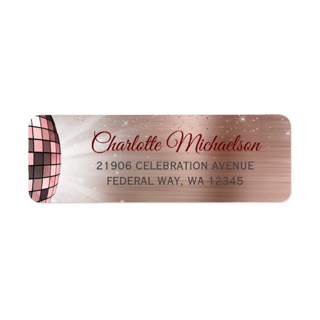 Étiquette Chic Rose Gold Parties scintillant Glam Disco Part (Devant)