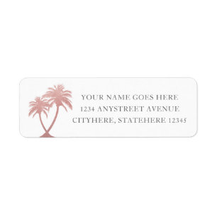 Étiquette Chic Rose Gold Pink Palm Tree Adresse de retour