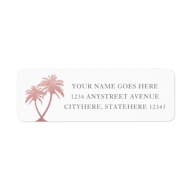 Étiquette Chic Rose Gold Pink Palm Tree Adresse de retour (Devant)