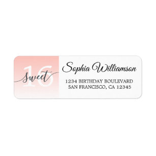Étiquette Chic Rose Ombre Sweet 16 Anniversaire Retour