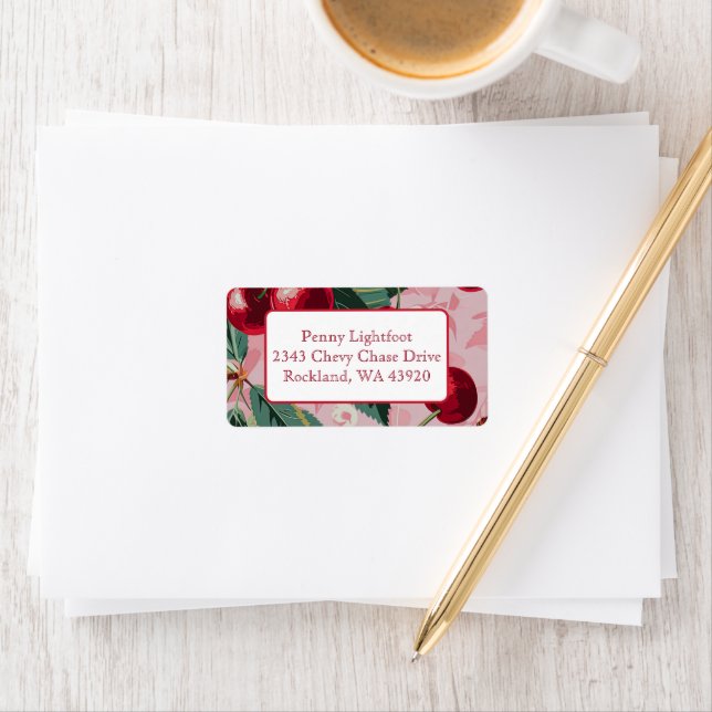 Étiquette Chic Rose Vintage "Cherry Pop" (En situation)