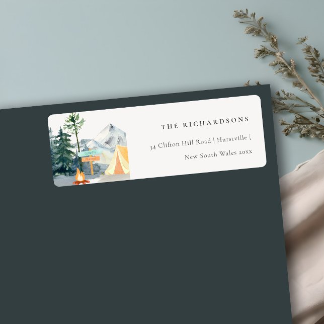 Étiquette Chic Rustic Pine Woods Camping Mountain Adresse (Créateur téléchargé)