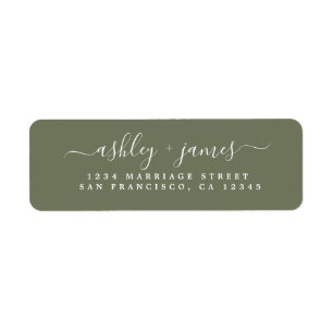 Étiquette Chic Script Dark Green Mariage Adresse de retour