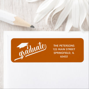 Étiquette Chic Script Diplôme et Casquette Orange Brûlé
