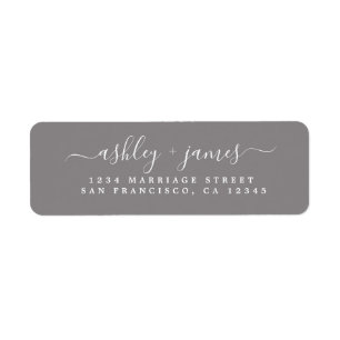 Étiquette Chic Script Flannel Grey Mariage Adresse de retour