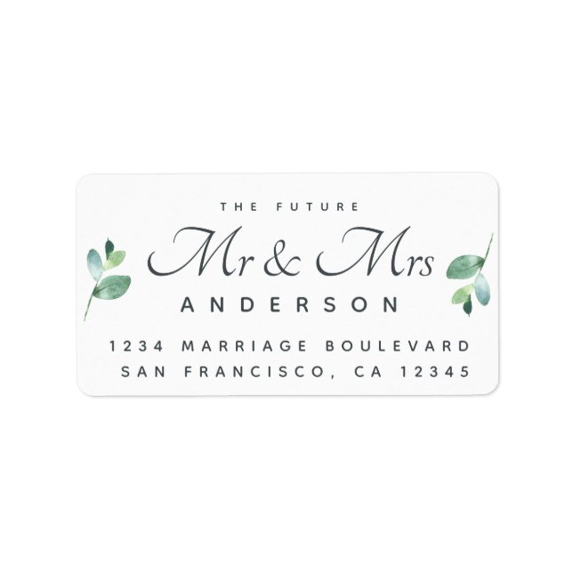 Étiquette Chic Script Foliage Future M. Mme Mariage Adresse (Devant)