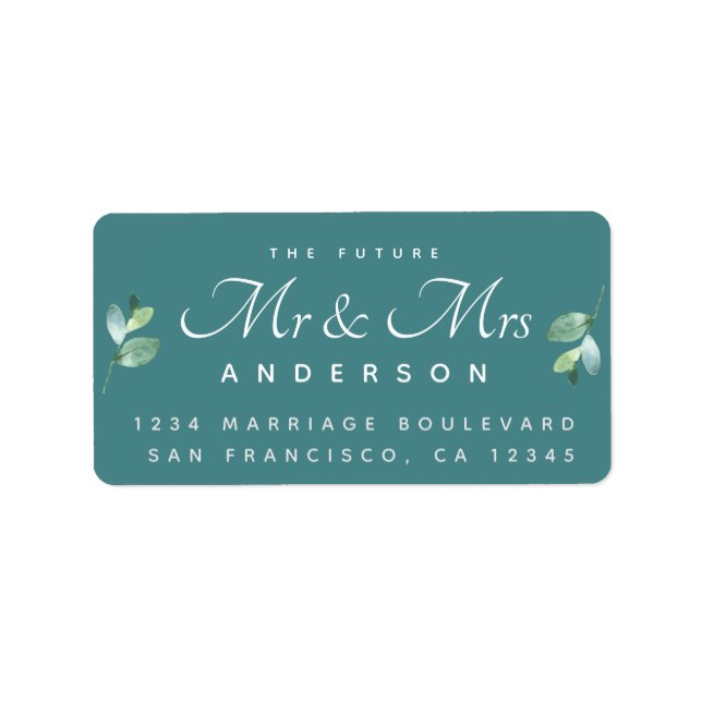 Étiquette Chic Script Foliage Future M. Mme Mariage Adresse (Devant)