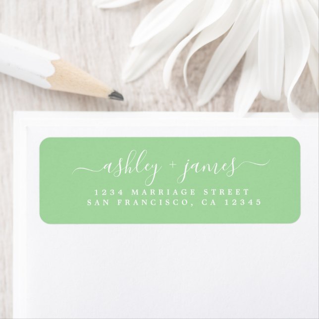 Étiquette Chic Script Neo Mint Mariage Adresse de retour (En situation)
