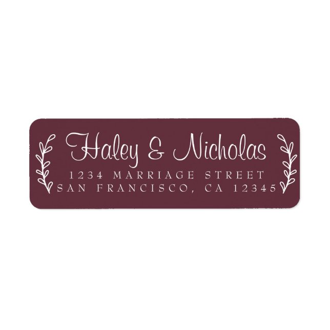 Étiquette Chic Script Rustic Foliage Mariage Adresse de reto (Devant)