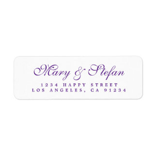 Étiquette Chic Script Violet Mariage Adresse de retour