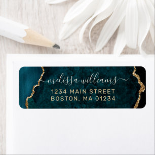 Étiquette Chic Turquoise Gold Parties scintillant Agate Mono