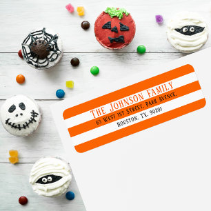 Étiquette Chic White Orange Stripes Halloween Adresse de ret