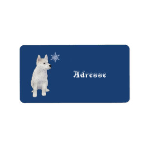 Étiquette chien avec flocon de neige
