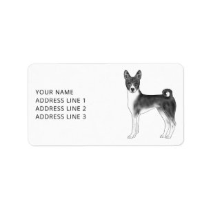 Étiquette Chien Basenji noir et blanc avec texte personnalis