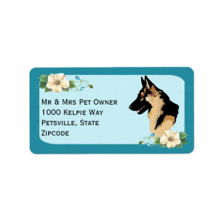 Étiquette Chien berger allemand sur floral turquoise