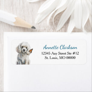 Étiquette Chien Caniche Blanc Papillon Adresse de Retour Mer