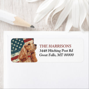 Étiquette Chien Cocker Spaniel Drapeau USA Grunge