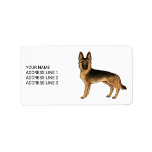 Étiquette Chien de berger allemand noir et feu avec texte pe