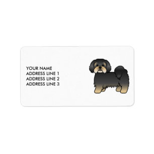 Étiquette Chien de dessin animé Lhasa Apso noir et feu & Tex