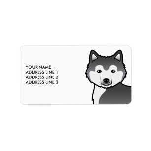 Étiquette Chien de dessin animé Malamute aloisien bleu & Tex