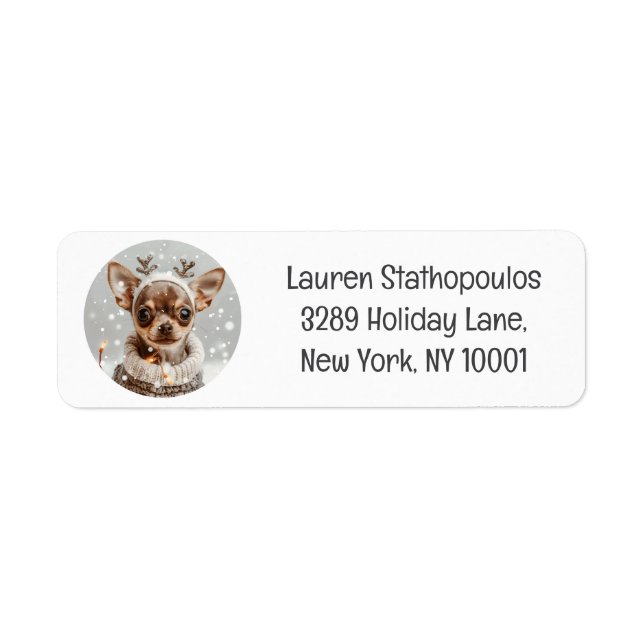 Étiquette Chien de Noël Chihuahua Reindeer (Devant)