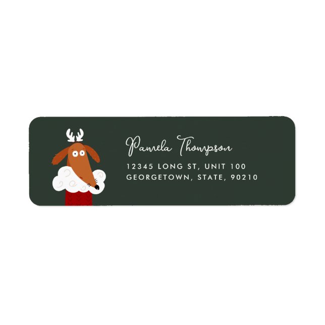 Étiquette Chien de Noël mignon en rouge Stocker personnalisa (Devant)
