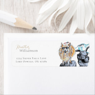 Étiquette Chien de Noël Pomeranian aquarelle