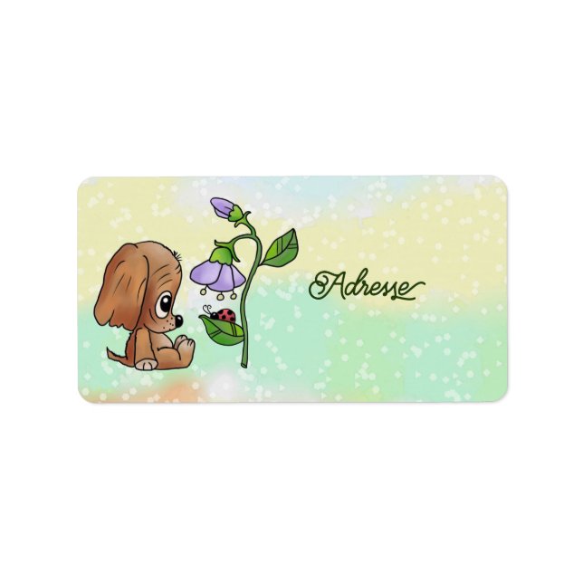Étiquette Chien et fleur (Devant)