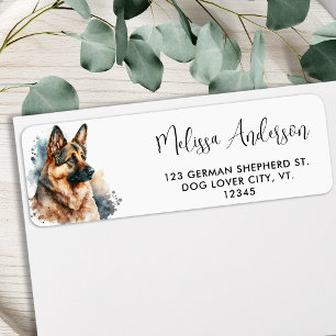 Étiquette Chien German Shepherd'aquarelle Adresse de retour